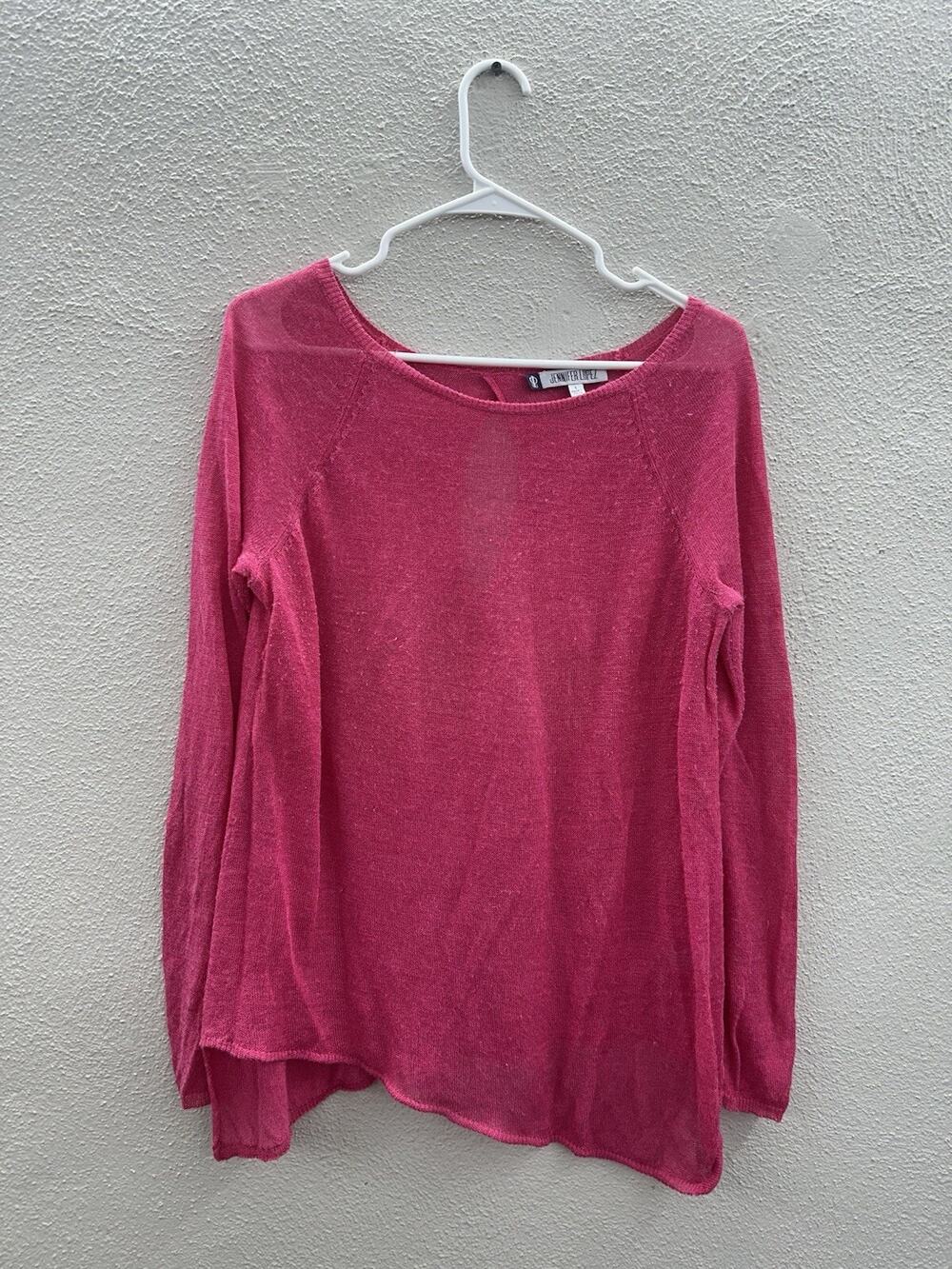 Jennifer Lopez Womens Shirt Size Large Pink Long Sleeve Semi-Sheer Keyhole Back